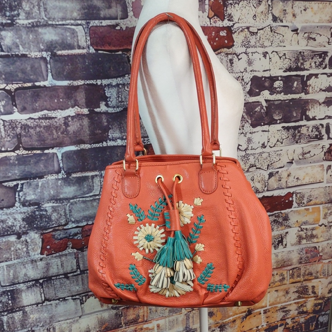 Isabella Fiore Leather Embroidery Convertible Satchel/Shoulder Bag